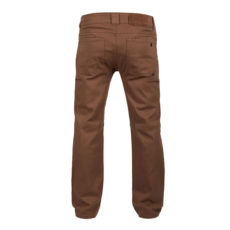 Tactical pants with shank button and reinforced seams