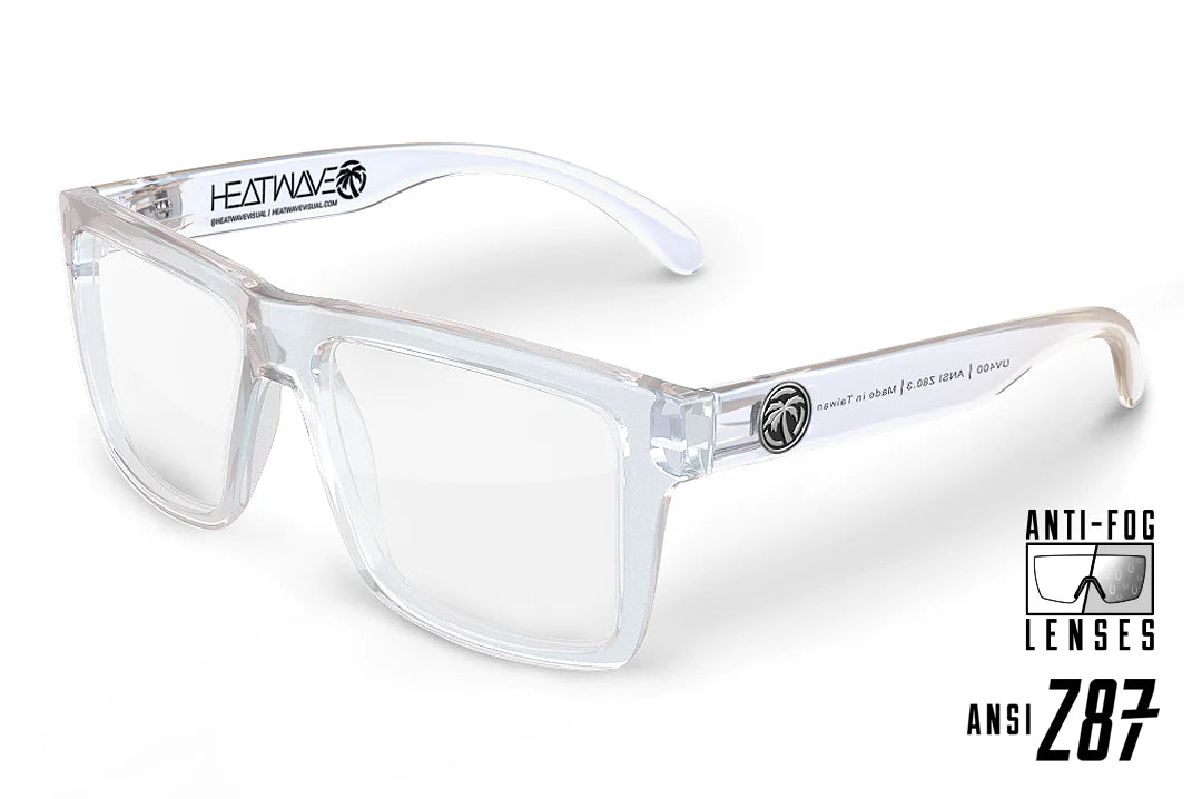 Heat Wave Visual Future Tech Safety Glasses, Z87 Compliant, Vapor Clear Frame Anti Fog Clear Lens+